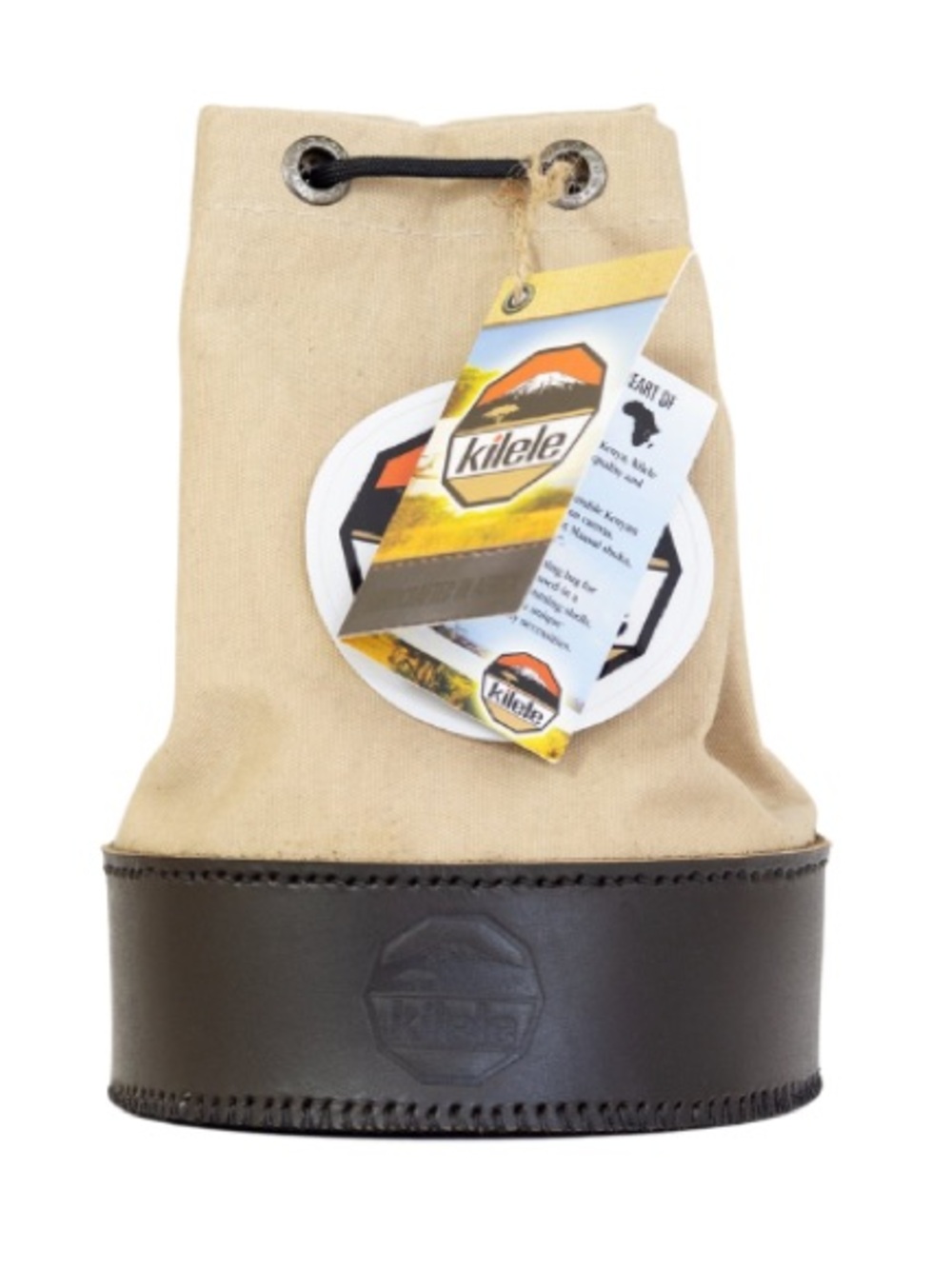 Kilele Canvas & Leather Shell Travel Bag in Beige and Brown, Interior plaid